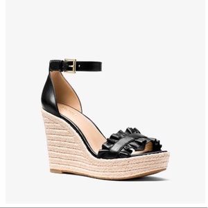 Michael Kors Bella Ruffled Leather Wedge